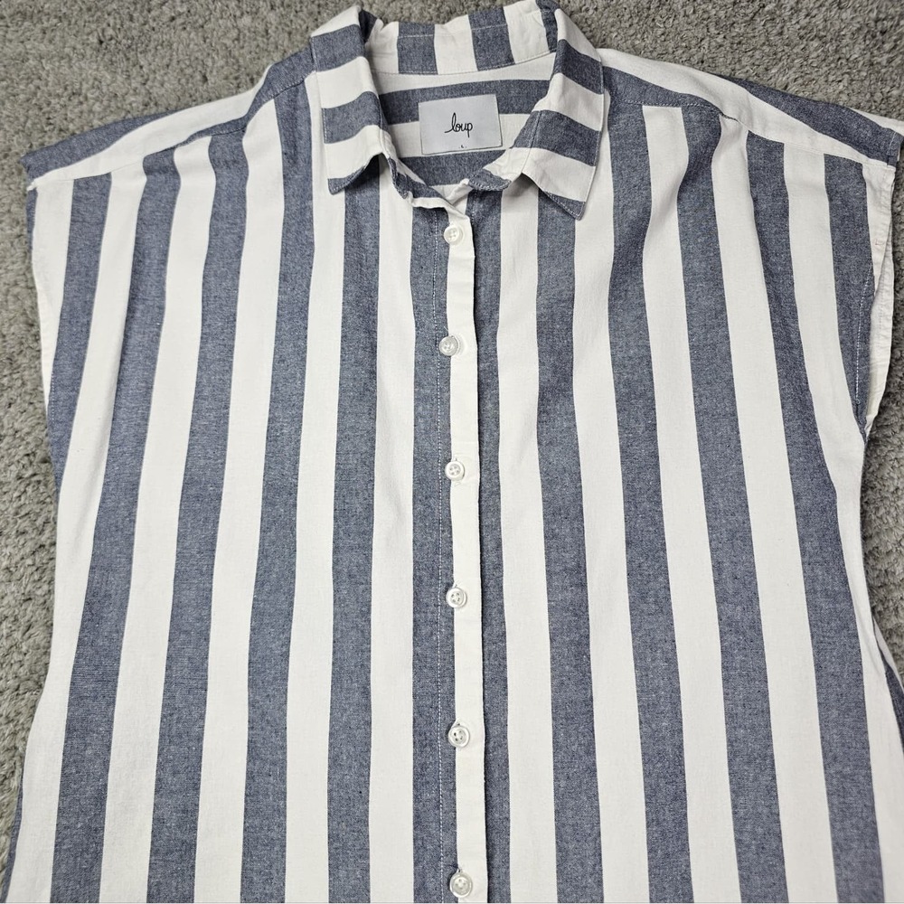 Loup NYC Blue White Striped Sleeveless Button Down Tina Shirt Dress Large